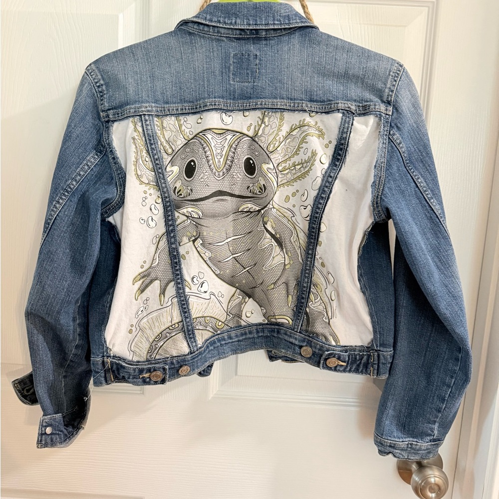 GAP Blue Denim Jacket with Axolotl Back Graphic